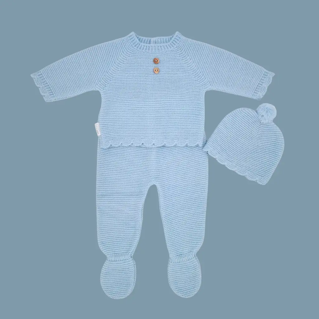 conjunto bebé malha 3 peças com botões