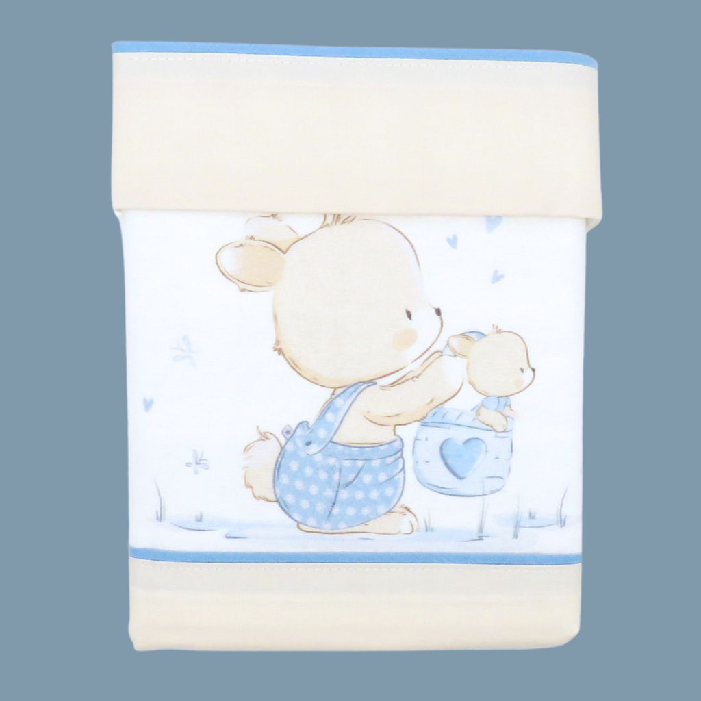 jogo alcofa bebé estampado flanela coelhinho na cestinha