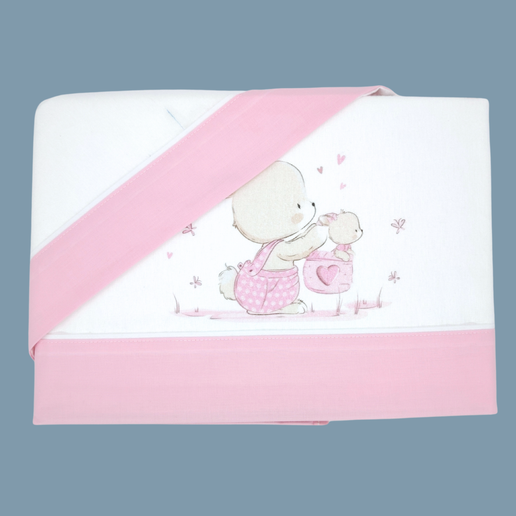 jogo cama bebé flanela coelhinho na cestinha