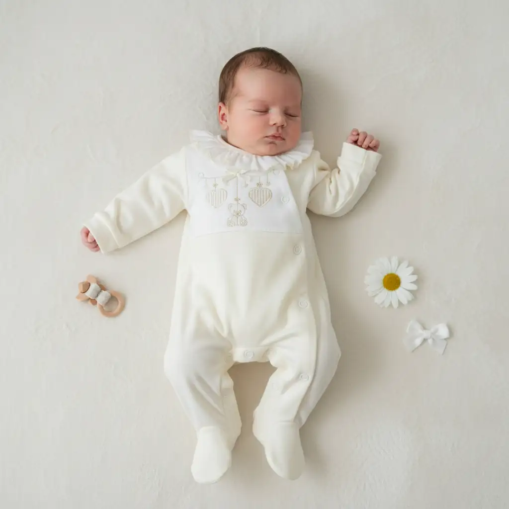 Babygrow Menina em Algodão Ursinho e Estrelinhas com Golinha - Image 3