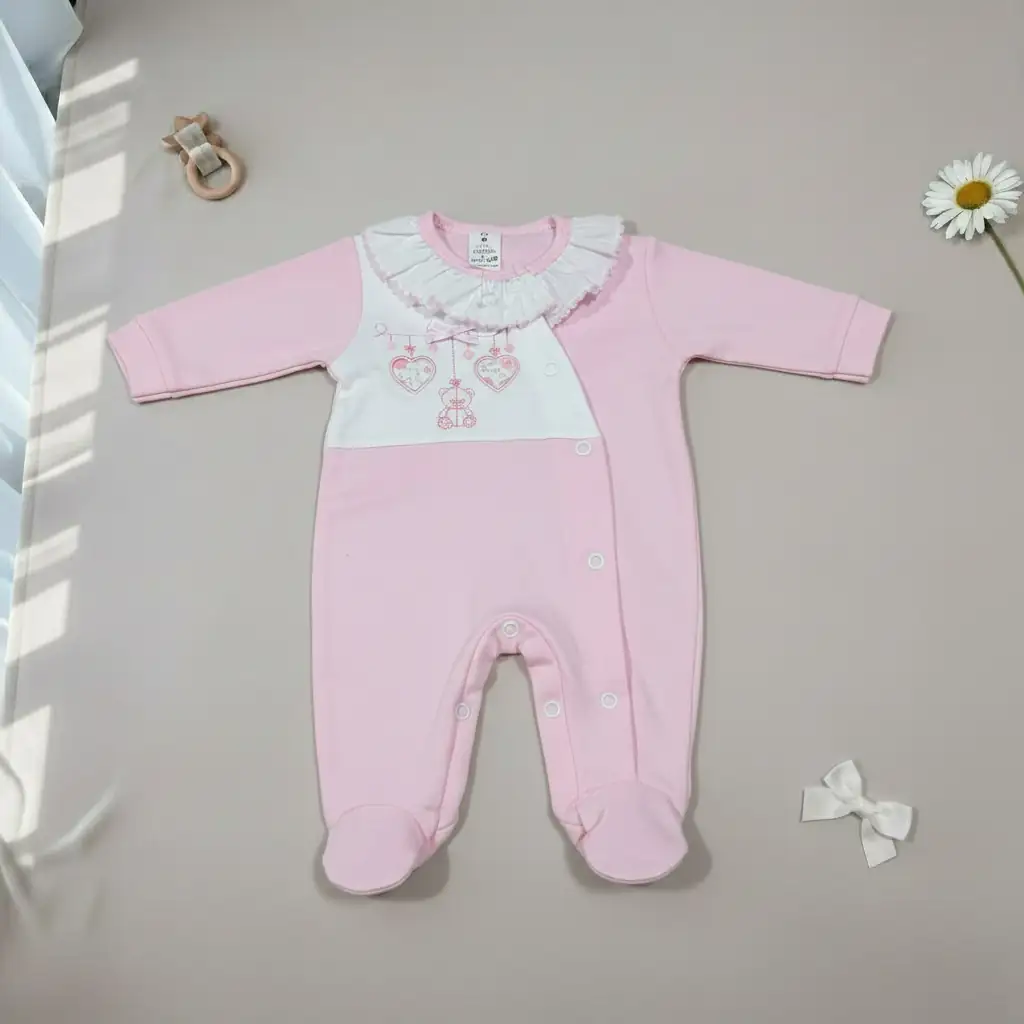 Babygrow Menina em Algodão Ursinho e Estrelinhas com Golinha - Image 2