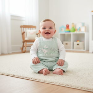 Jardineira Com Bordado Coelhinho Carrinho e Camisola