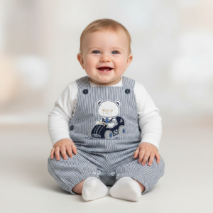 Jardineira Com Bordado Ursinho Carrinho e Camisola