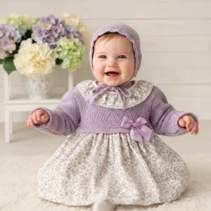 Vestido Malha e Tecido Forrado e Touquinha