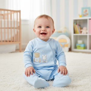 Babygrow em Algodão Com Bordado Amiguinhos Ursinho e Coelhinho