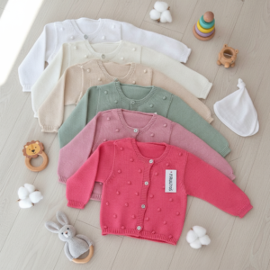 Casaco Bebé Malha Com Pompons