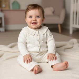 Conjunto em Malha 2 Peças, Casaco Com Gola Trabalhada e Calça