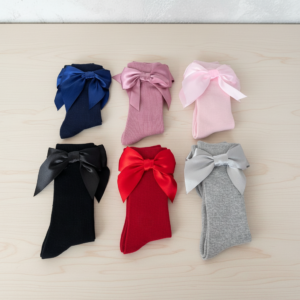 Meia Bebé Alta Laço Cetim