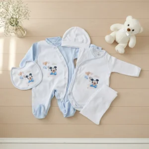 Conjunto 1ªRoupinha em Algodão 5 Peças Mickey e Minnie