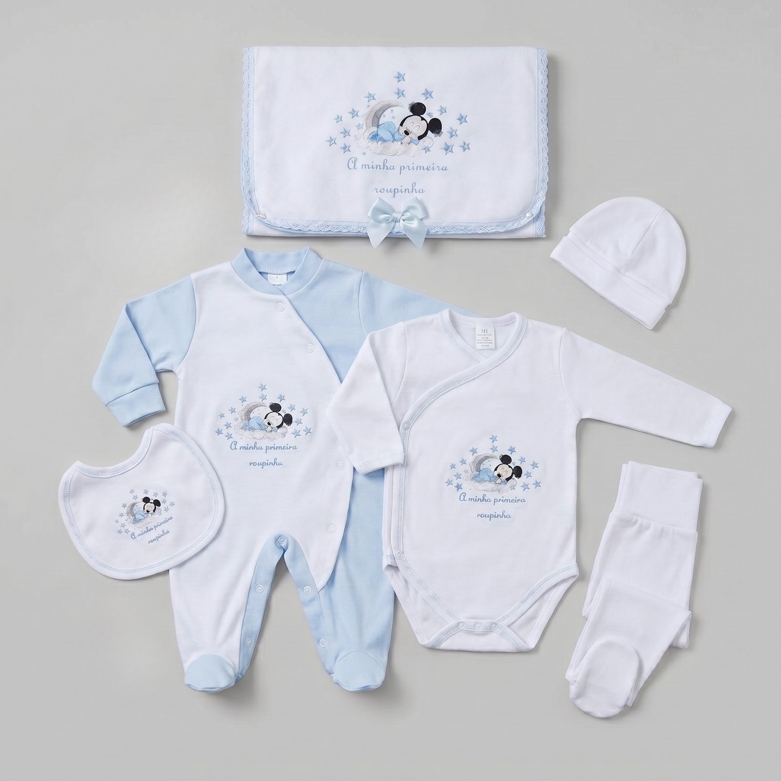 Conjunto 1ªRoupinha em Algodão Mickey e Minnie na Lua