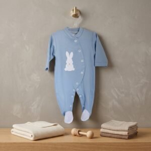 Babygrow em Algodão Com Bordado Coelhinho