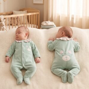 Babygrow em Veludo Com Gola Floral e Ursinho Orelhinhas