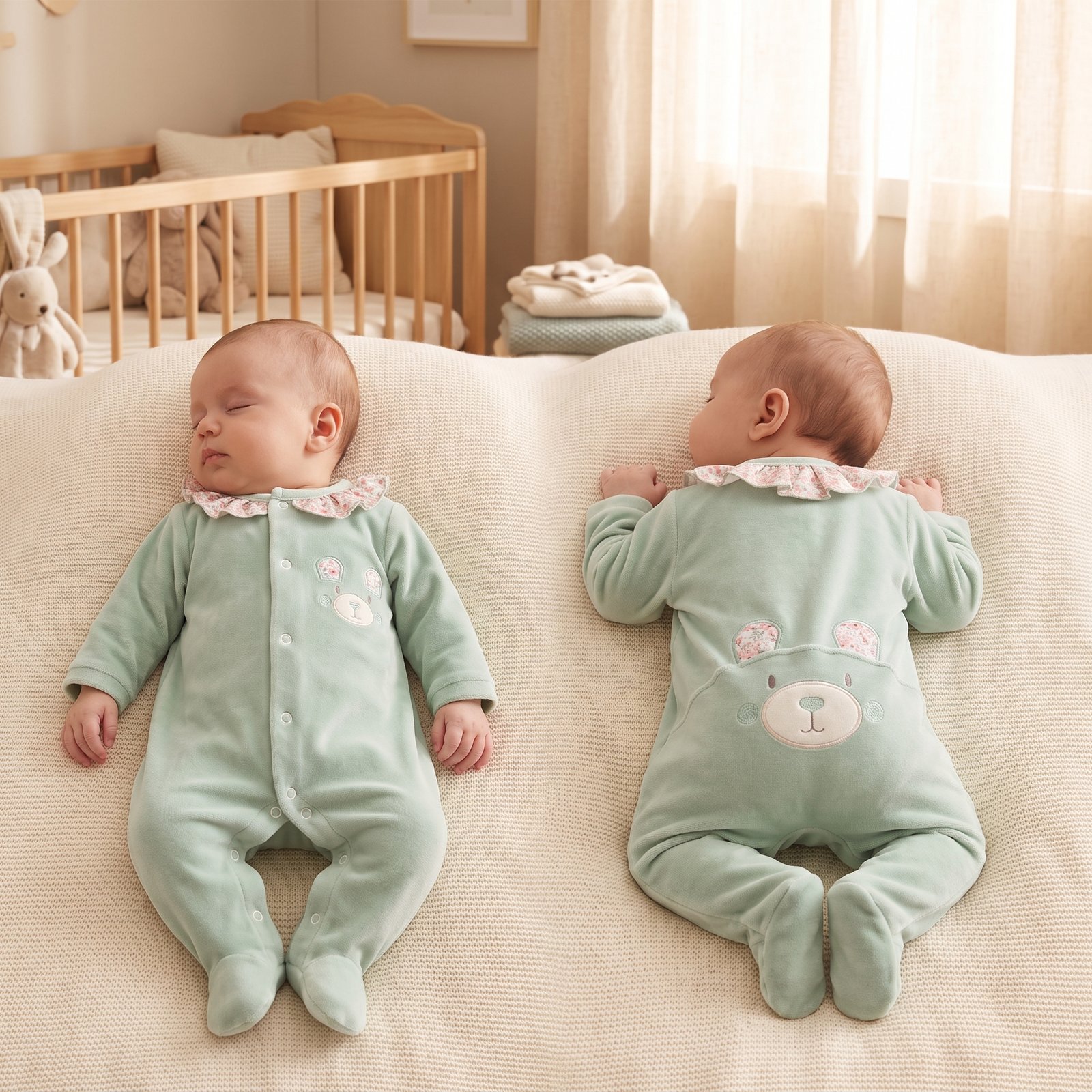 Babygrow em Veludo Com Gola Floral e Ursinho Orelhinhas