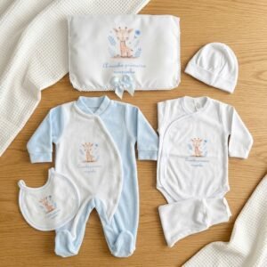 Conjunto 1ªRoupinha Veludo Girafa Bebé