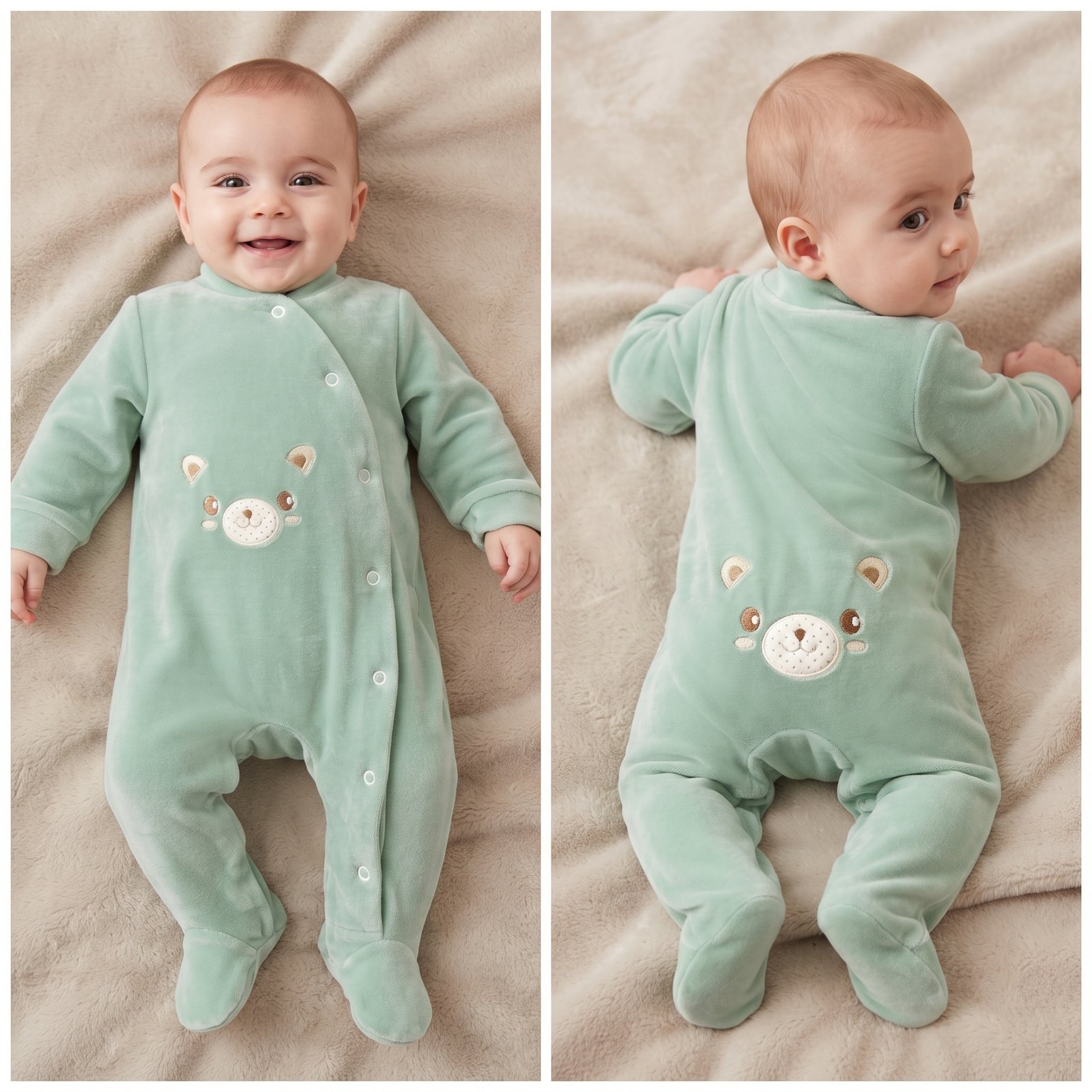 Babygrow em Veludo Com Ursinho na Frente e Atrás